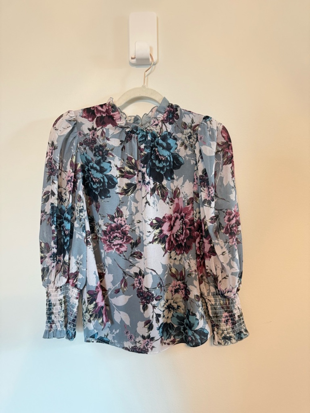 Amanda Uprichard • Blue Floral Puff Sleeve Top Helene Blouse Color Victoria Sz P - Picture 5 of 10